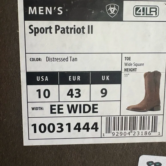 Ariat Sport Patriot II Leather Western Work Boots - size 10 EE new in box